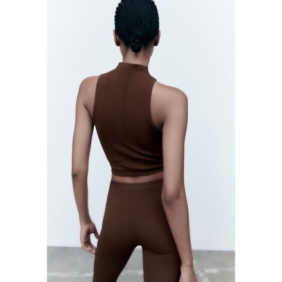 NWT Zara Brown Seamless Creased Limitless Contour Collection Sleeveless Crop Top - Picture 3 of 16